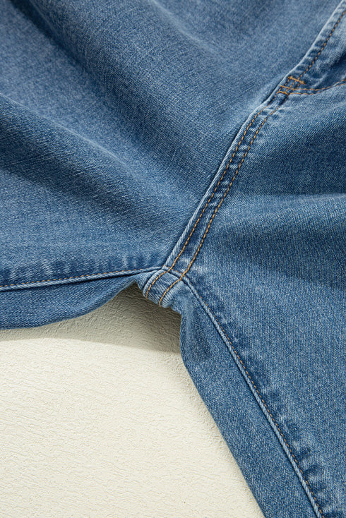 Retro Inspired Washed Wide Leg Drawstring Denim Pants